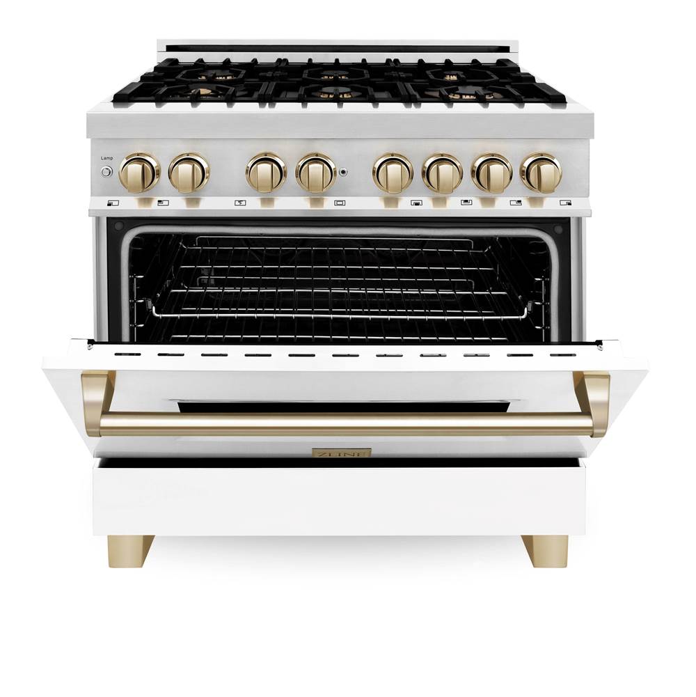 Autograph Edition 36'' 4.6 cu.' Dual Fuel Range with Gas Stove and Electric Oven in Stainless Steel with White Matte Door and CB Accents