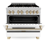 Autograph Edition 36'' 4.6 cu.' Dual Fuel Range with Gas Stove and Electric Oven in Stainless Steel with White Matte Door and CB Accents