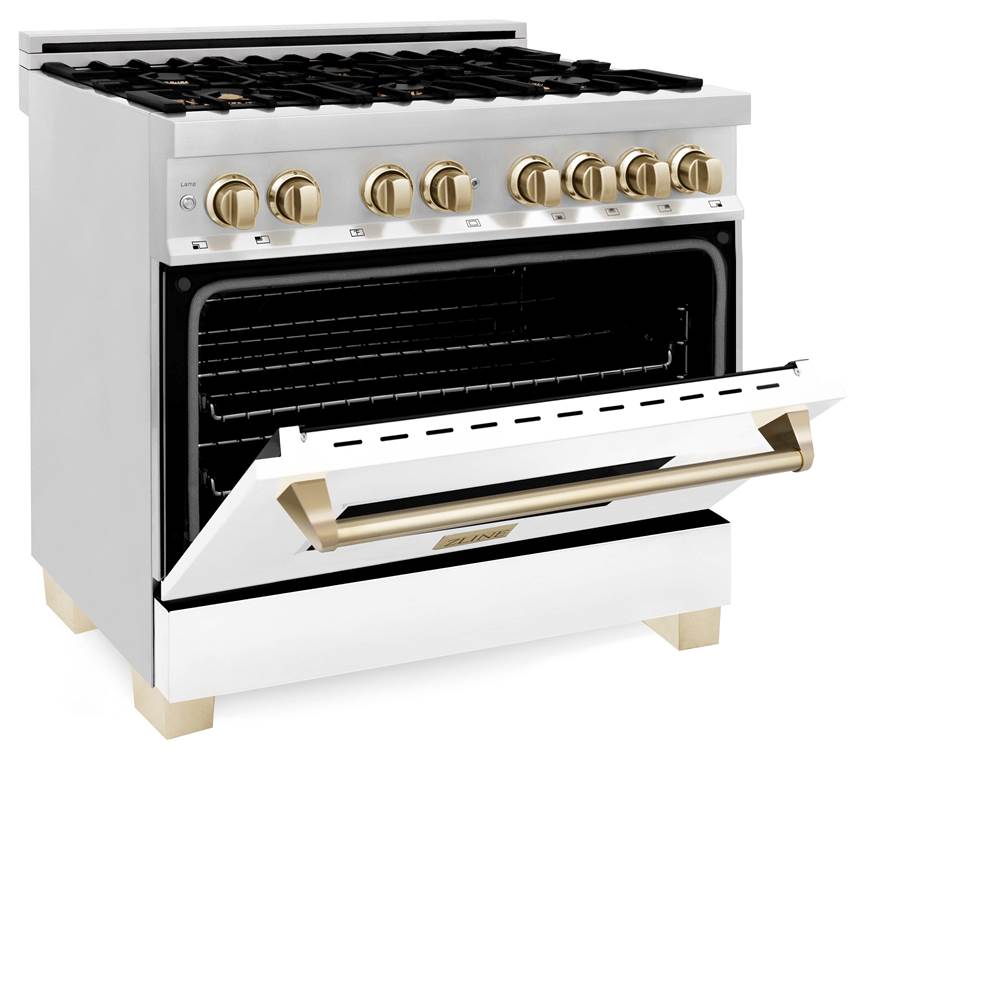 Autograph Edition 36'' 4.6 cu.' Dual Fuel Range with Gas Stove and Electric Oven in Stainless Steel with White Matte Door and CB Accents