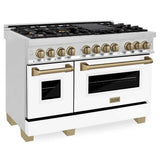Z-Line - Autograph Edition 48'' 6.0 cu.' Dual Fuel Range with Gas Stove and Electric Oven in Stainless Steel with White Matte Door and CB Accents - Champagne Bronze
