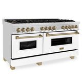 Z-Line - Autograph Edition 60'' 7.4 cu.' Dual Fuel Range with Gas Stove and Electric Oven in Stainless Steel with White Matte Door and CB Accents - Champagne Bronze