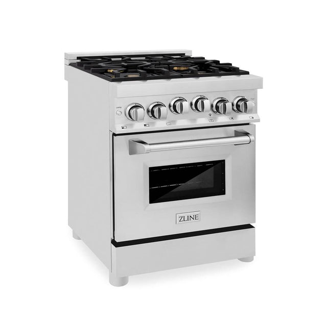 Z-Line - 24'' 2.8 cu.' Range with Gas Stove and Gas Oven in Stainless Steel with Brass Burners - Stainless Steel
