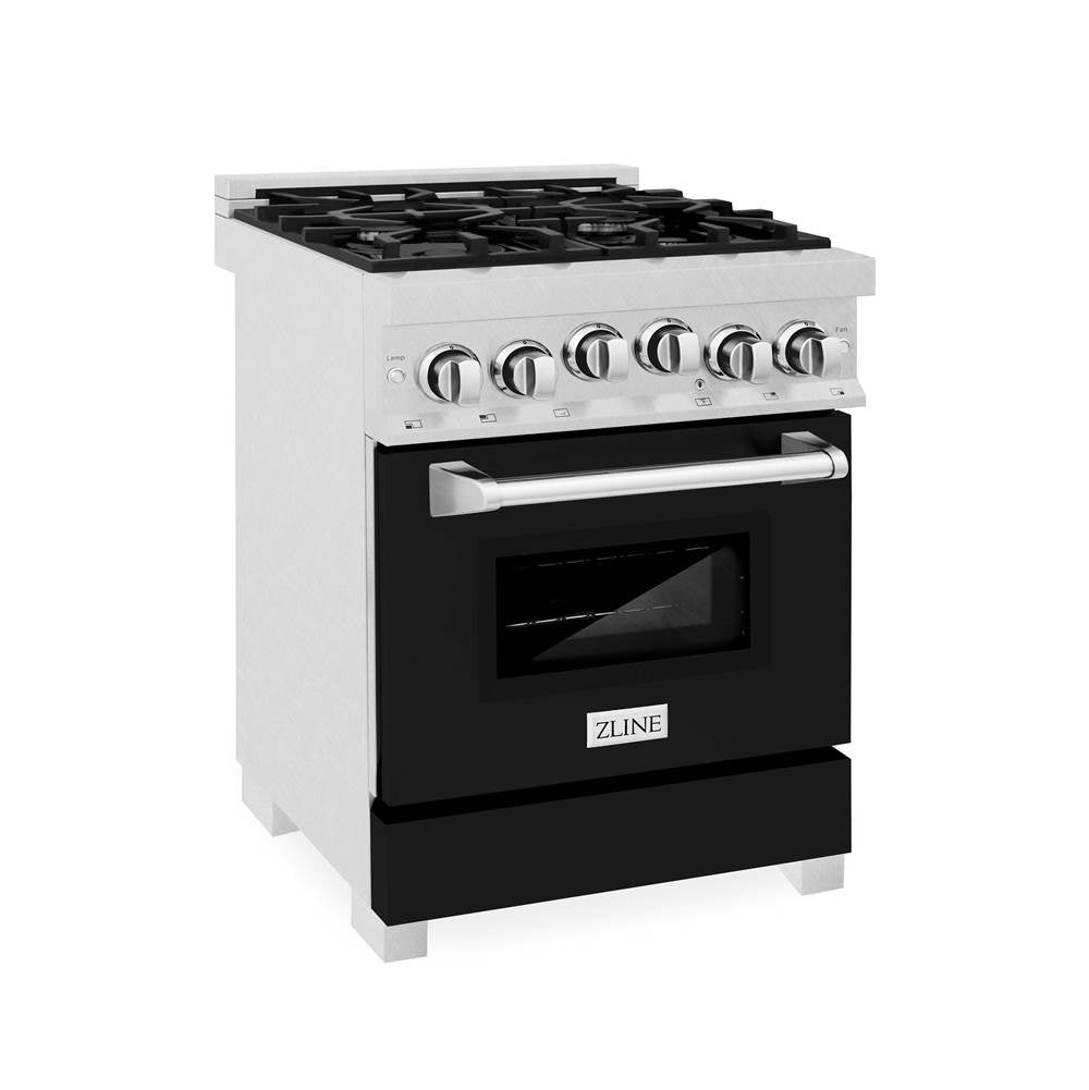 Z-Line - 24'' 2.8 cu.' Range with Gas Stove and Gas Oven in DuraSnow Stainless Steel and Black Matte Door - Matte Black