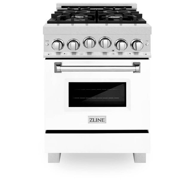 Z-Line - 24'' 2.8 cu. ft. Gas Oven and Gas Cooktop Range with Griddle and White Matte Door in Fingerprint Resistant Stainless Steel