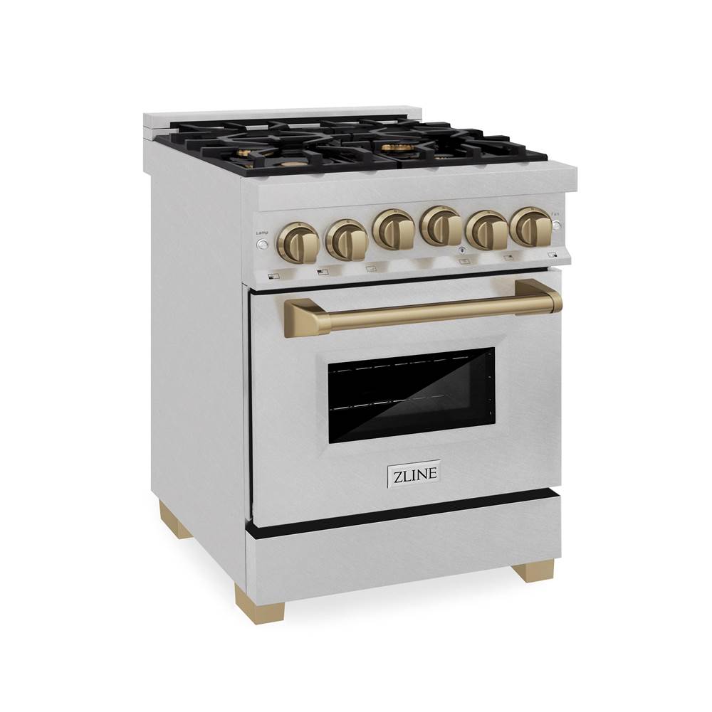 Z-Line - 24'' 2.8 cu.' Range with Gas Stove and Gas Oven in DuraSnow Stainless Steel with Champagne Bronze Accents - Champagne Bronze