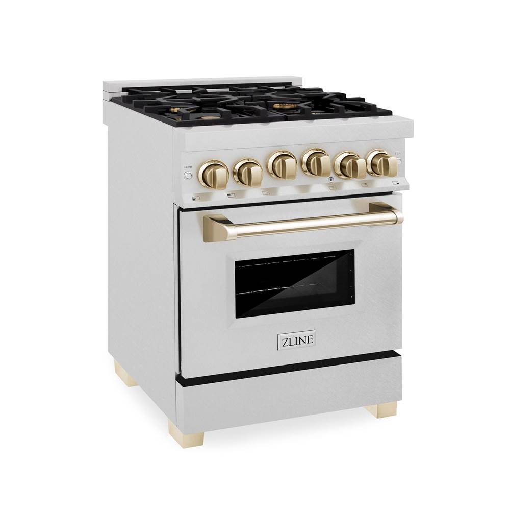 Z-Line - 24'' 2.8 cu.' Range with Gas Stove and Gas Oven in DuraSnow Stainless Steel with Gold Accents