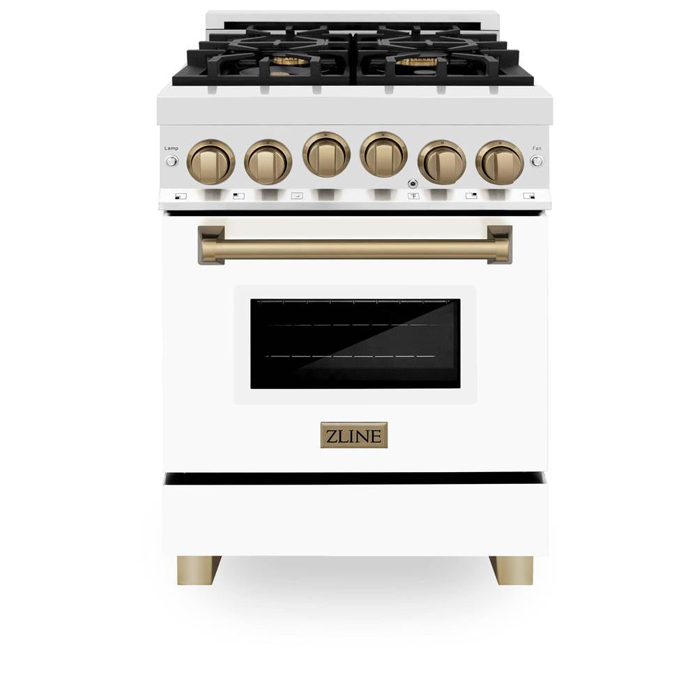 Autograph Edition 24'' 2.8 cu.' Range with Gas Stove and Gas Oven in Stainless Steel with White Matte Door and Champagne Bronze Accents
