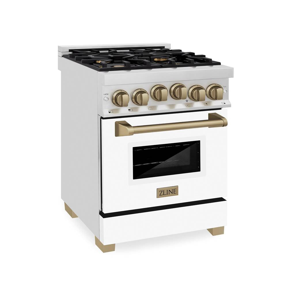 Z-Line - Autograph Edition 24'' 2.8 cu.' Range with Gas Stove and Gas Oven in Stainless Steel with White Matte Door and Champagne Bronze Accents - Champagne Bronze