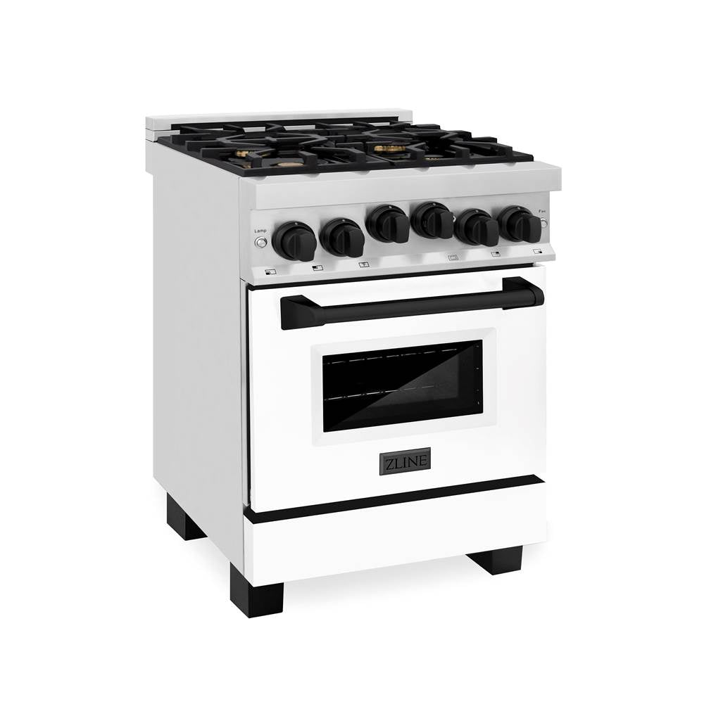 Z-Line - Autograph Edition 24'' 2.8 cu.' Range with Gas Stove and Gas Oven in Stainless Steel with White Matte Door and Matte Black Accents - Matte Black