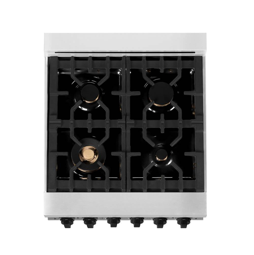 24'' 2.8 cu.' Range with Gas Stove and Gas Oven in DuraSnow Stainless Steel with White Matte Door and Champagne Bronze Accents