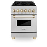 Autograph Edition 24'' 2.8 cu.' Dual Fuel Range with Gas Stove and Electric Oven in DuraSnow Stainless Steel with Champagne Bronze Accents