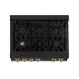 Autograph Edition 36'' Porcelain Rangetop with 6 Gas Burners in Black Stainless Steel and Champagne Bronze Accents