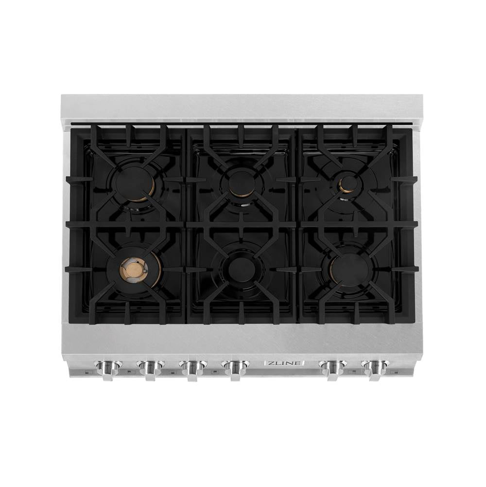36'' Porcelain Gas Stovetop in DuraSnow Stainless Steel with 6 Gas Brass Burners