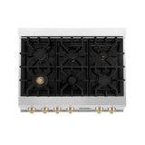 Autograph Edition 36'' Porcelain Rangetop with 6 Gas Burners in Stainless Steel and Champagne Bronze Accents