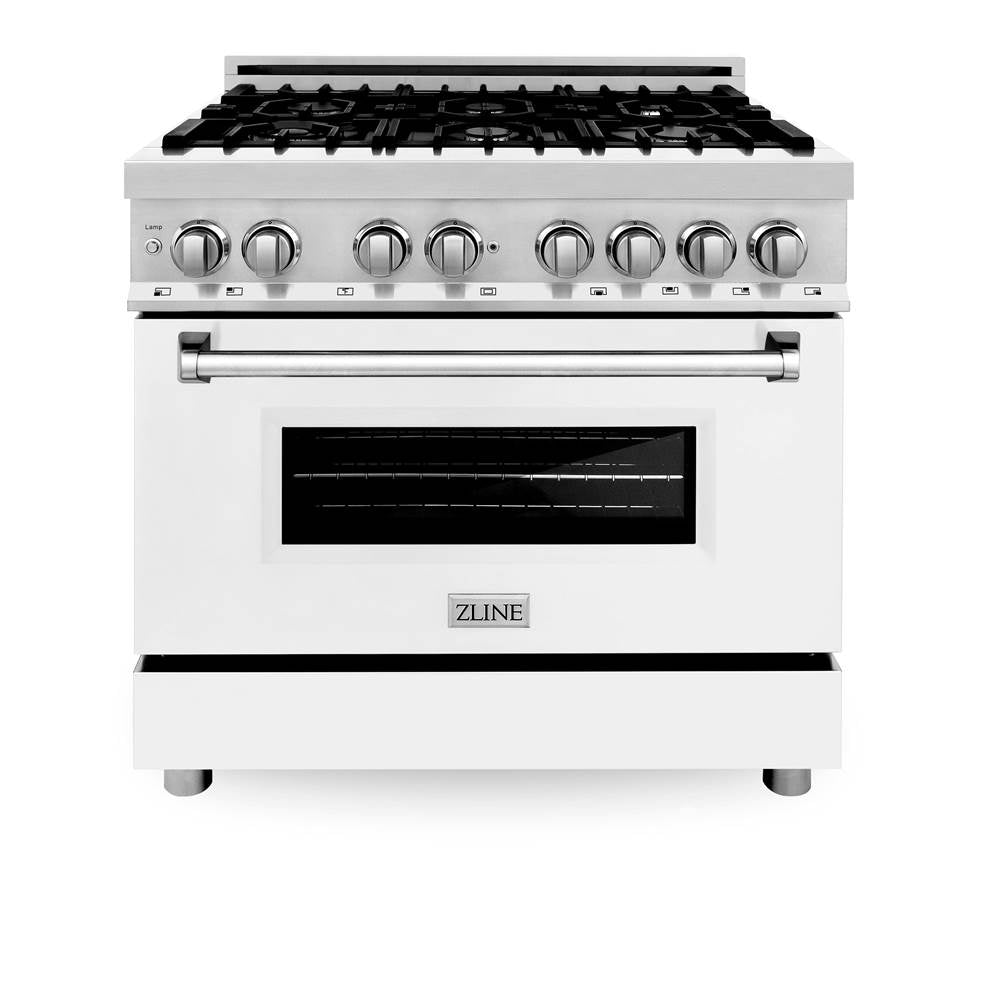 36'' 4.6 cu. ft. Electric Oven and Gas Cooktop Dual Fuel Range with Griddle and White Matte Door in Fingerprint Resistant Stainless
