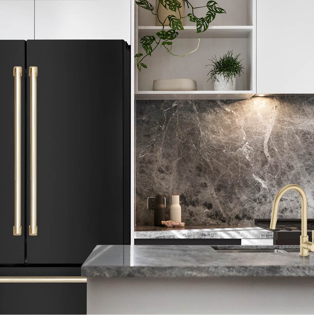 36'' Autograph Edition 22.5 cu. ft Freestanding French Door Refrigerator with Ice Maker in Fingerprint Resistant Black Stainless Steel with Gold Accents (RFMZ-36-BS-G)