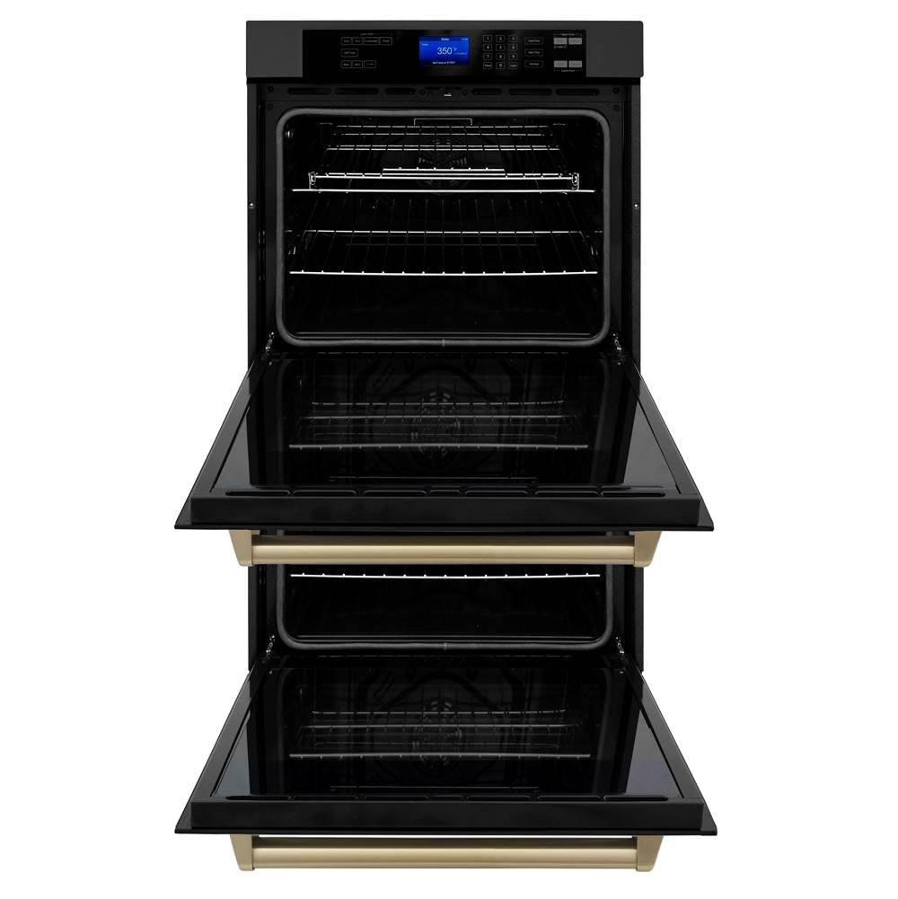 30'' Autograph Edition Double Wall Oven with Self Clean and True Conection in Black Stainless Steel and Champagne Bronze