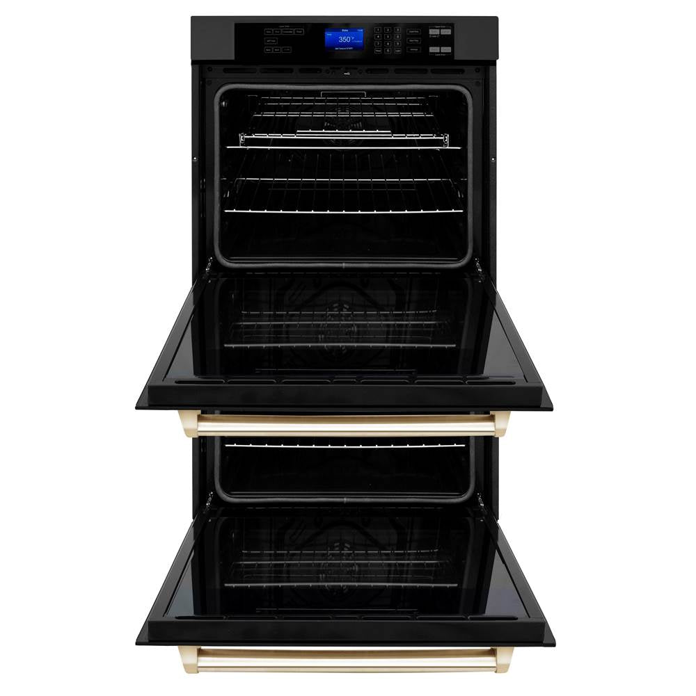 30'' Autograph Edition Double Wall Oven with Self Clean and True Conection in Black Stainless Steel and Champagne Bronze