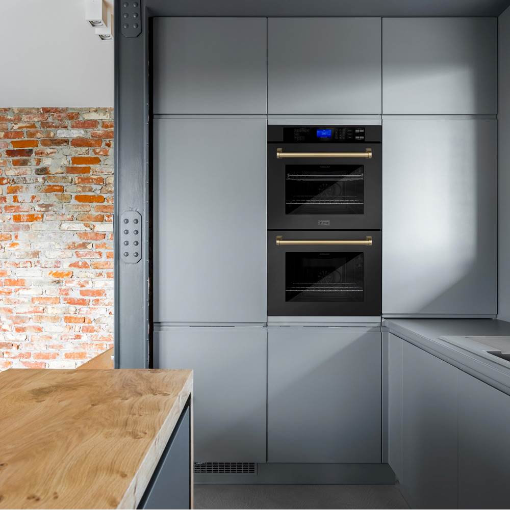 30'' Autograph Edition Double Wall Oven with Self Clean and True Conection in Black Stainless Steel and Champagne Bronze
