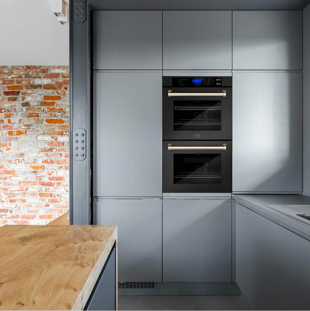 30'' Autograph Edition Double Wall Oven with Self Clean and True Conection in Black Stainless Steel and Champagne Bronze