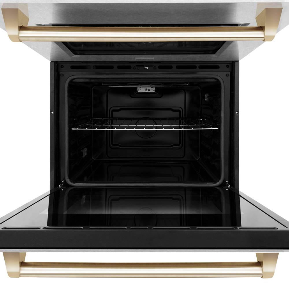 30'' Autograph Edition Double Wall Oven with Self Clean and True Conection in DuraSnow Stainless Steel and Champagne Bronze