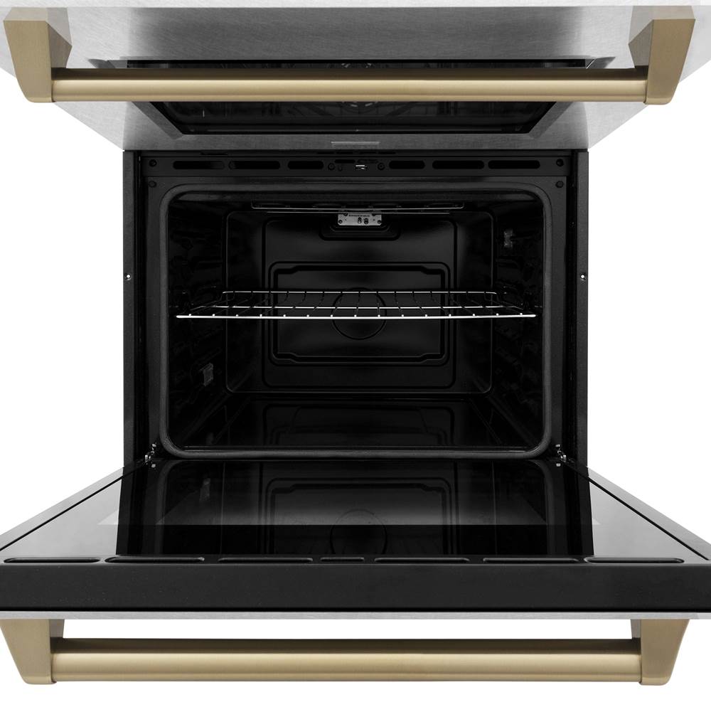 30'' Autograph Edition Double Wall Oven with Self Clean and True Conection in DuraSnow Stainless Steel and Champagne Bronze