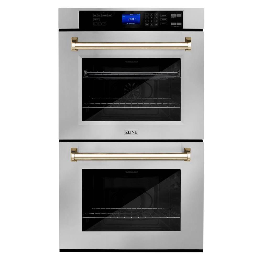 Z-Line - 30'' Autograph Edition Double Wall Oven with Self Clean and True Conection in Stainless Steel and Gold - Polished Gold
