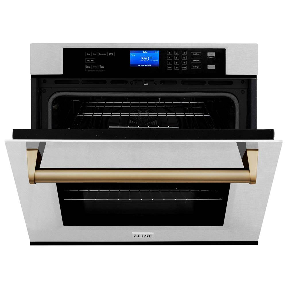 30'' Autograph Edition Single Wall Oven with Self Clean and True Conection in DuraSnow Stainless Steel and Champagne Bronze