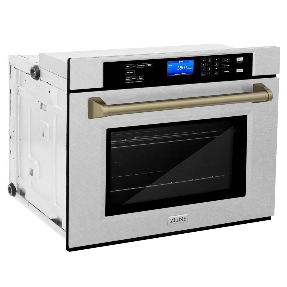 30'' Autograph Edition Single Wall Oven with Self Clean and True Conection in DuraSnow Stainless Steel and Champagne Bronze