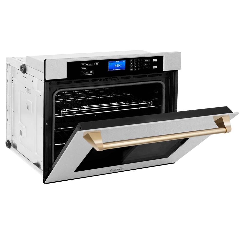 30'' Autograph Edition Single Wall Oven with Self Clean and True Conection in DuraSnow Stainless Steel and Champagne Bronze