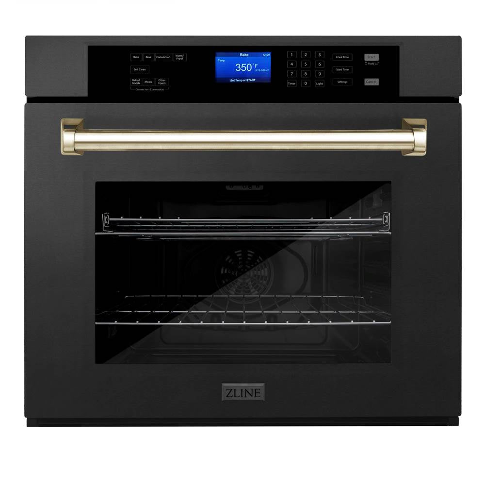 Z-Line - 30'' Autograph Edition Single Wall Oven with Self Clean and True Conection in Black Stainless Steel and Gold - Polished Gold
