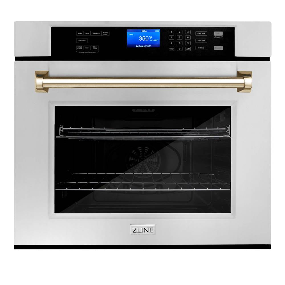 Z-Line - 30'' Autograph Edition Single Wall Oven with Self Clean and True Conection in Stainless Steel and Gold - Polished Gold
