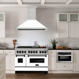 48'' Autograph Edition DuraSnow Stainless Steel Range Hood with White Matte Shell and Champagne Bronze Handle
