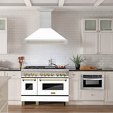 48'' Autograph Edition DuraSnow Stainless Steel Range Hood with White Matte Shell and Champagne Bronze Handle