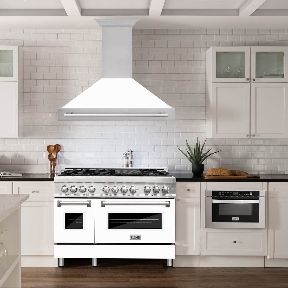 48'' Stainless Steel Range Hood with White Matte Shell and Stainless Steel Handle