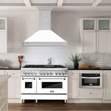 48'' Stainless Steel Range Hood with White Matte Shell and Stainless Steel Handle