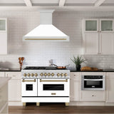 48'' Autograph Edition Stainless Steel Range Hood with White Matte Shell and Champagne Bronze Handle