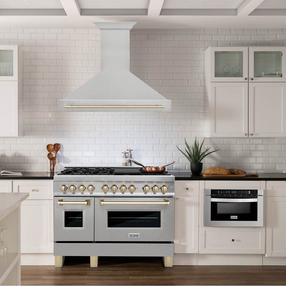 48'' Autograph Edition DuraSnow Stainless Steel Range Hood with DuraSnow Stainless Steel Shell and Champagne Bronze Handle