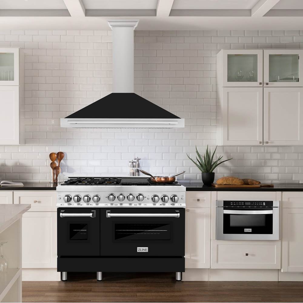48'' DuraSnow Stainless Steel Range Hood with Black Matte Shell and Stainless Steel Handle