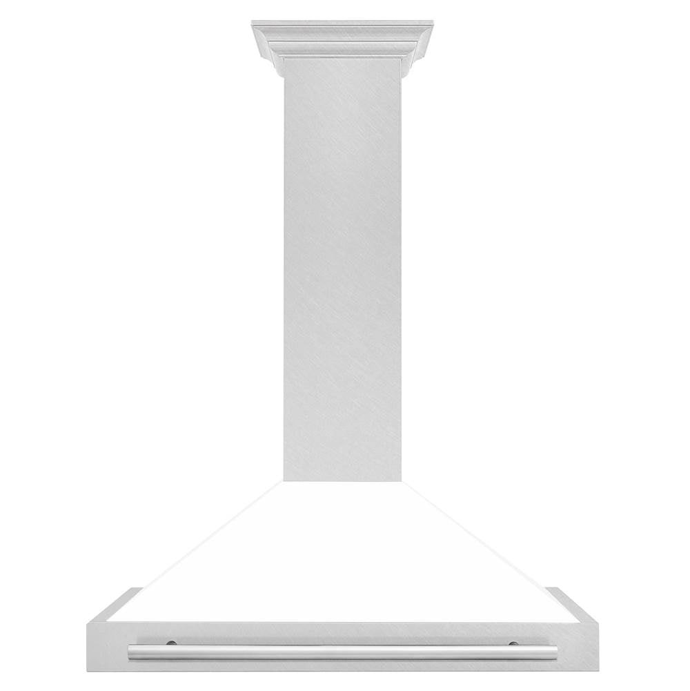 36'' DuraSnow Stainless Steel Range Hood with White Matte Shell and Stainless Steel Handle