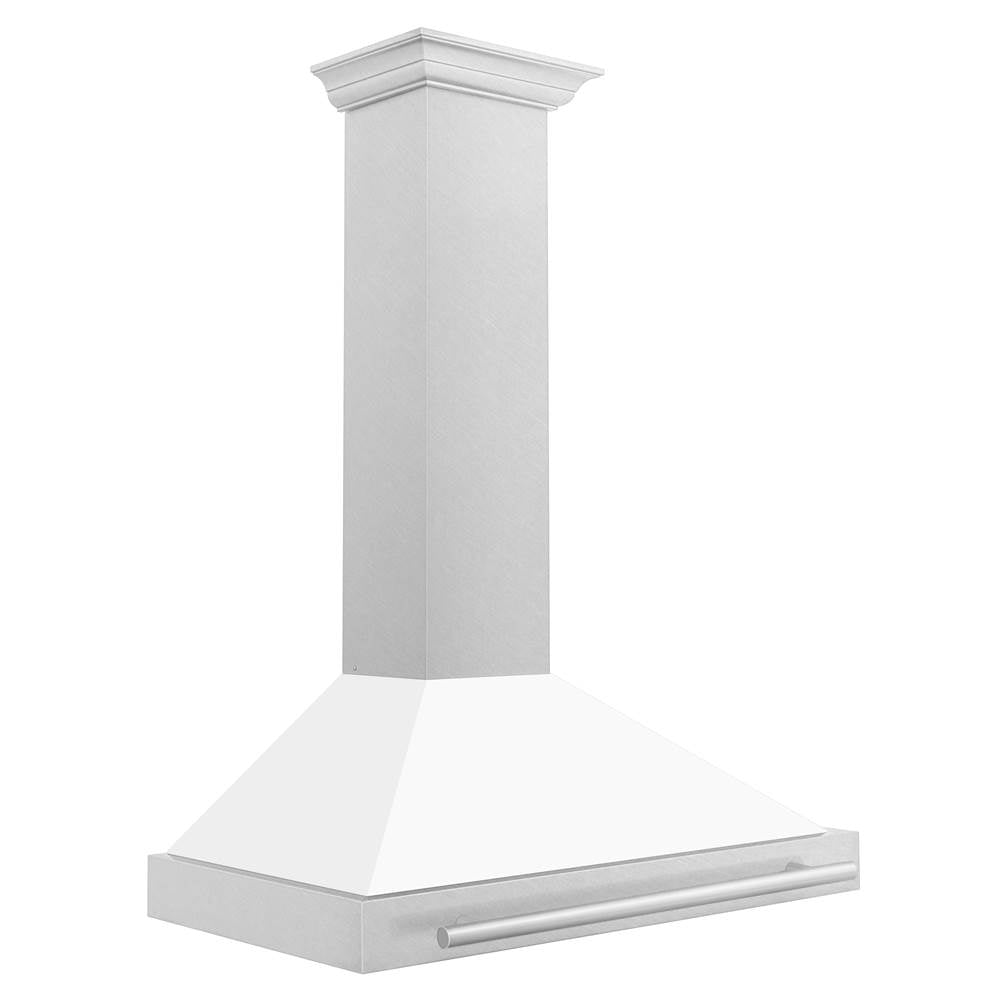 36'' DuraSnow Stainless Steel Range Hood with White Matte Shell and Stainless Steel Handle