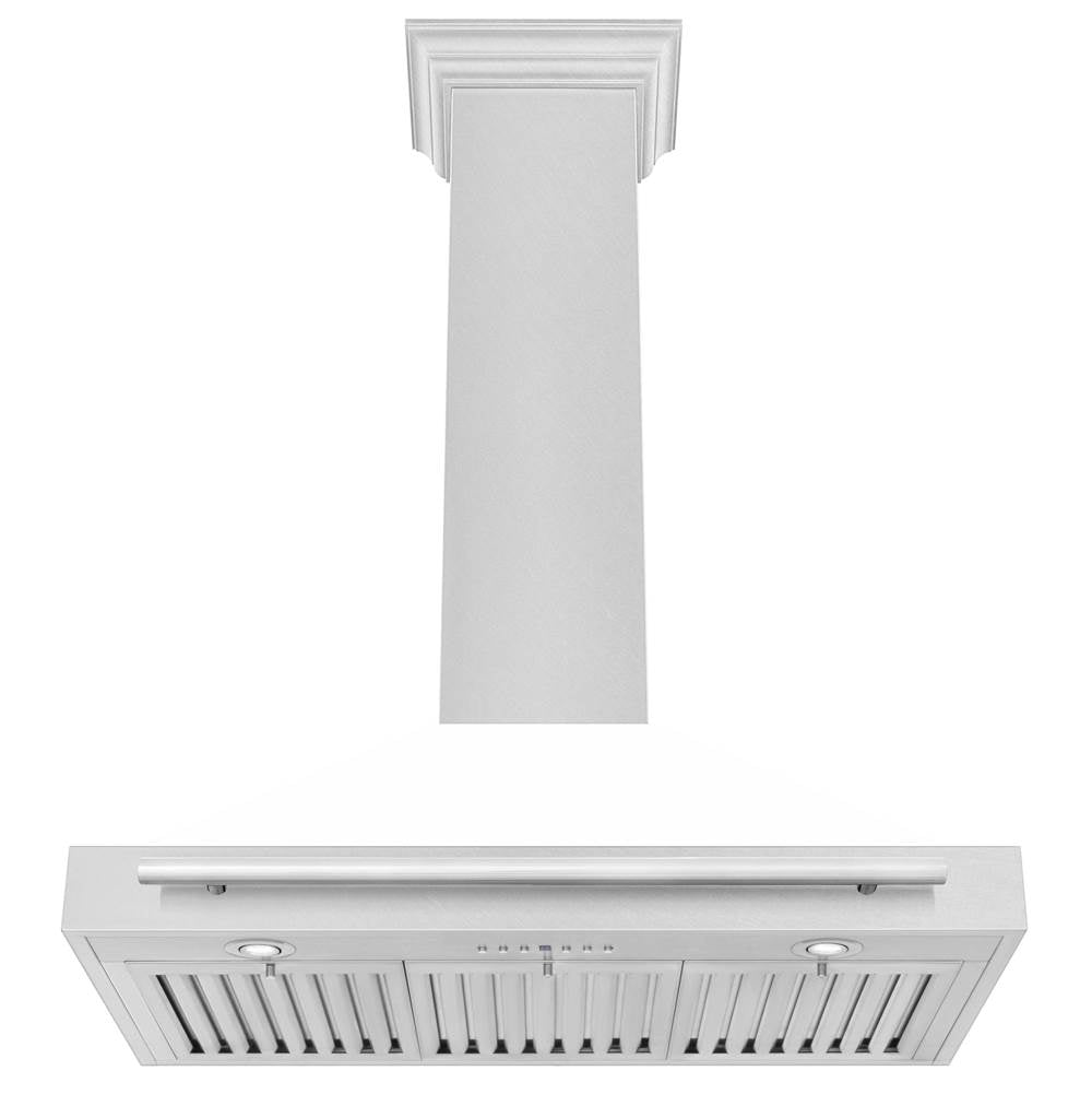 36'' DuraSnow Stainless Steel Range Hood with White Matte Shell and Stainless Steel Handle