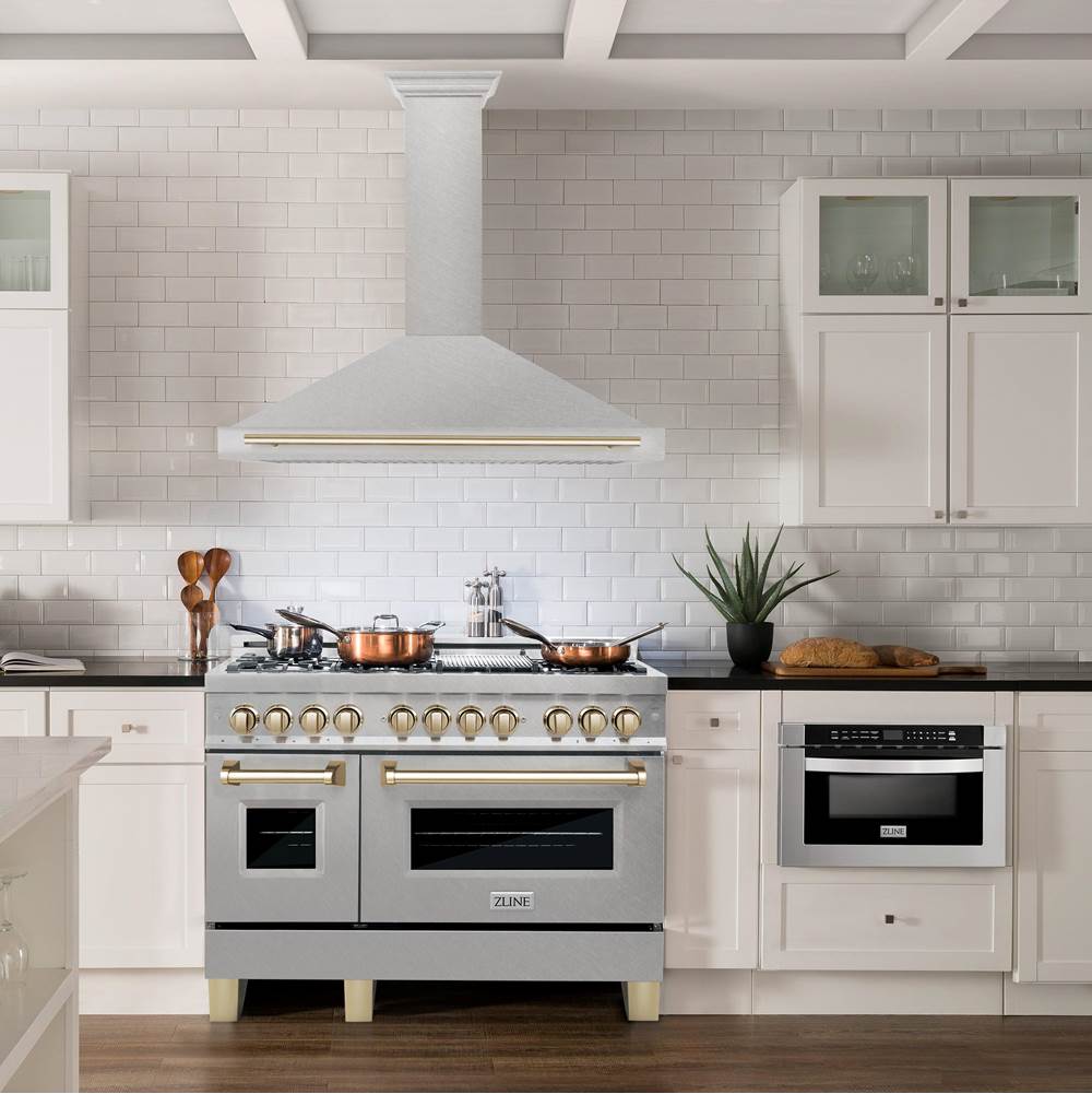 48'' Autograph Edition DuraSnow Stainless Steel Range Hood with DuraSnow Stainless Steel Shell and Champagne Bronze Handle