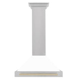 30'' Autograph Edition DuraSnow Stainless Steel Range Hood with White Matte Shell and Champagne Bronze Handle