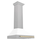 Z-Line - 30'' Autograph Edition DuraSnow Stainless Steel Range Hood with White Matte Shell and Gold Handle - Gold