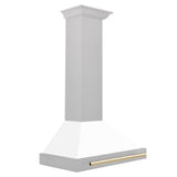 30'' Autograph Edition DuraSnow Stainless Steel Range Hood with White Matte Shell and Champagne Bronze Handle