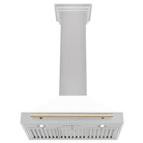 30'' Autograph Edition DuraSnow Stainless Steel Range Hood with White Matte Shell and Champagne Bronze Handle
