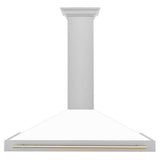 48'' Autograph Edition DuraSnow Stainless Steel Range Hood with White Matte Shell and Champagne Bronze Handle