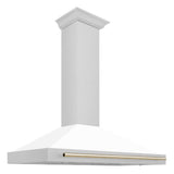Z-Line - 48'' Autograph Edition DuraSnow Stainless Steel Range Hood with White Matte Shell and Gold Handle - Gold