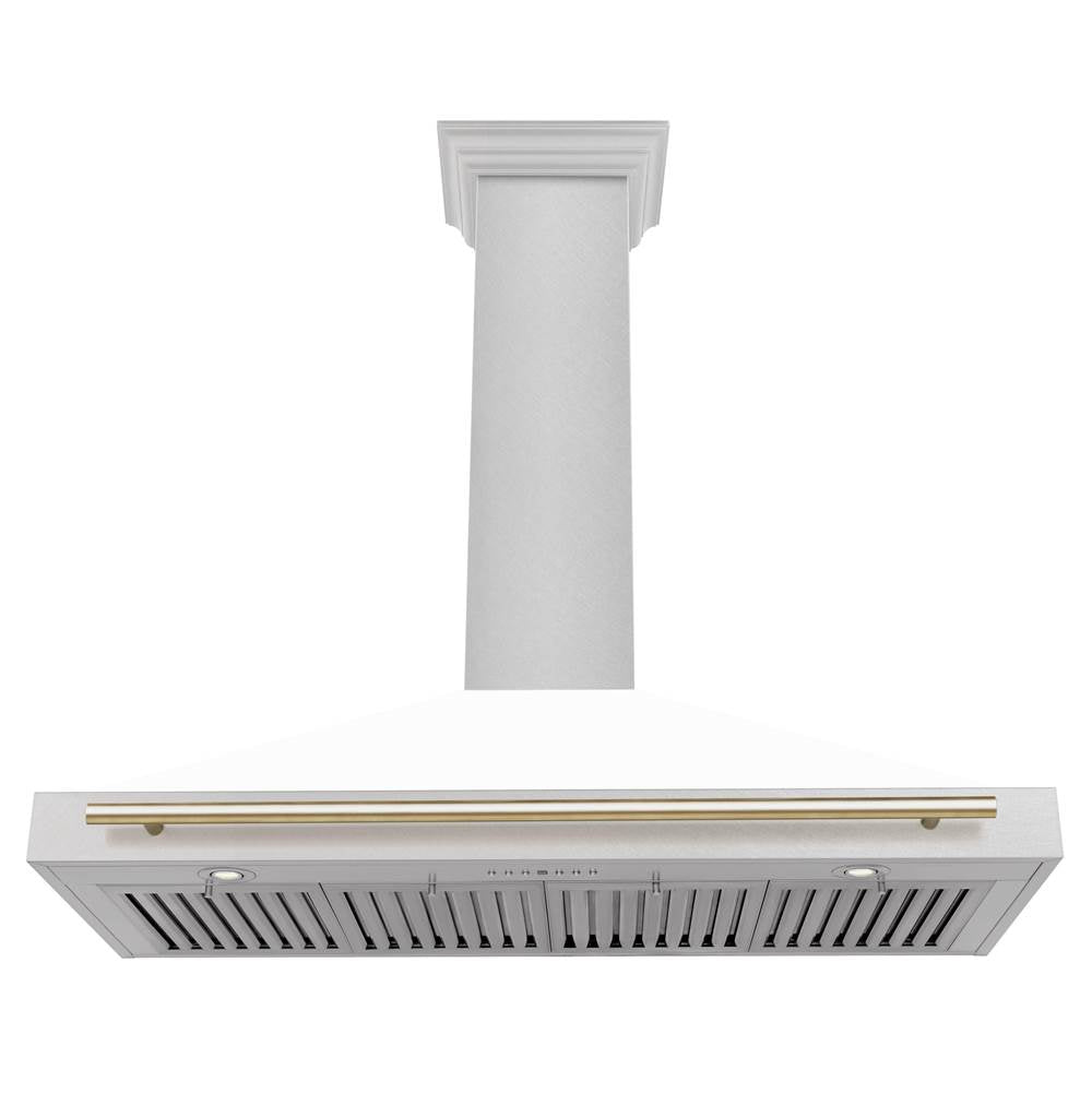 48'' Autograph Edition DuraSnow Stainless Steel Range Hood with White Matte Shell and Champagne Bronze Handle